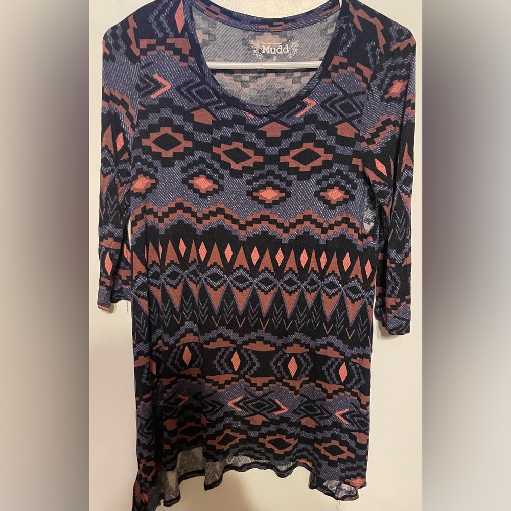 Women’s blue and pink Aztec print‎ tunic top